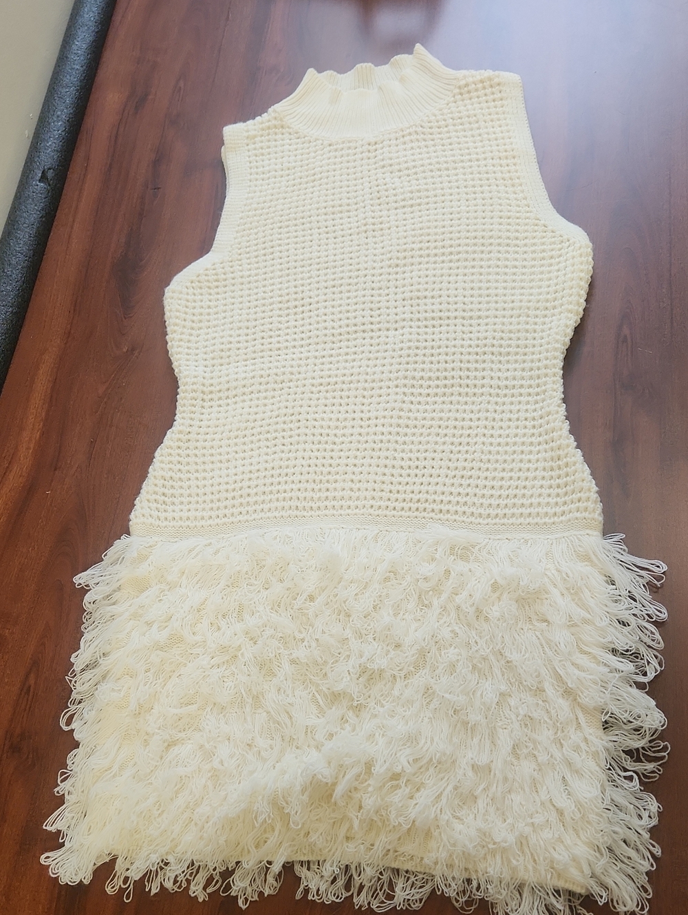 Women's Cream Knit Fringe Dress